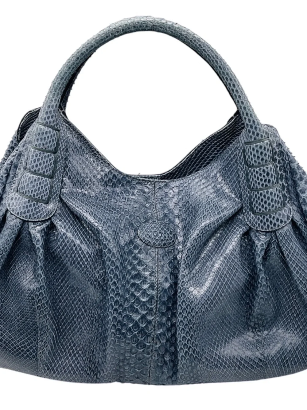 TOD'S SLATE BLUE PYTHON SKIN LEATHER HANDBAG